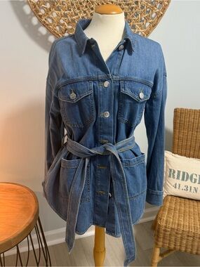 Loft Denim Utility Jacket with Waist Tie - Blue